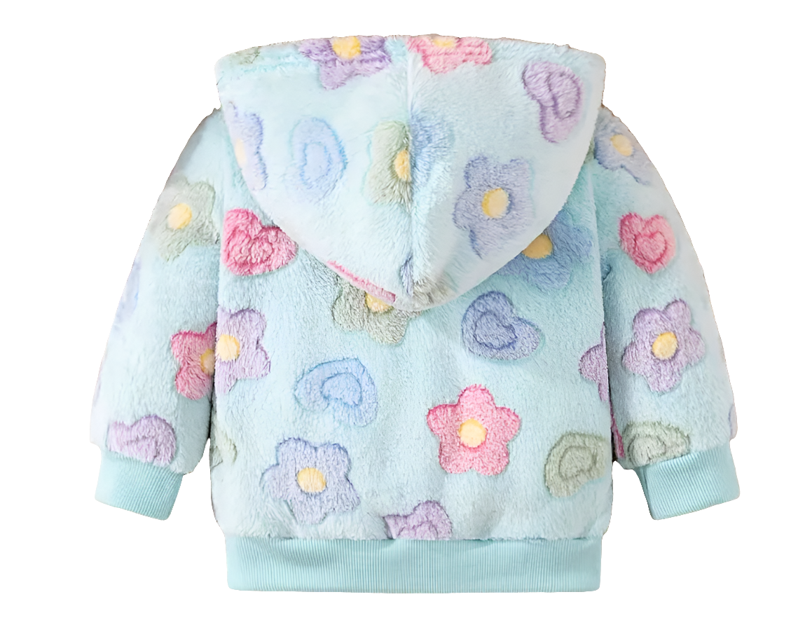 jas met capuchon blauw met bloemen