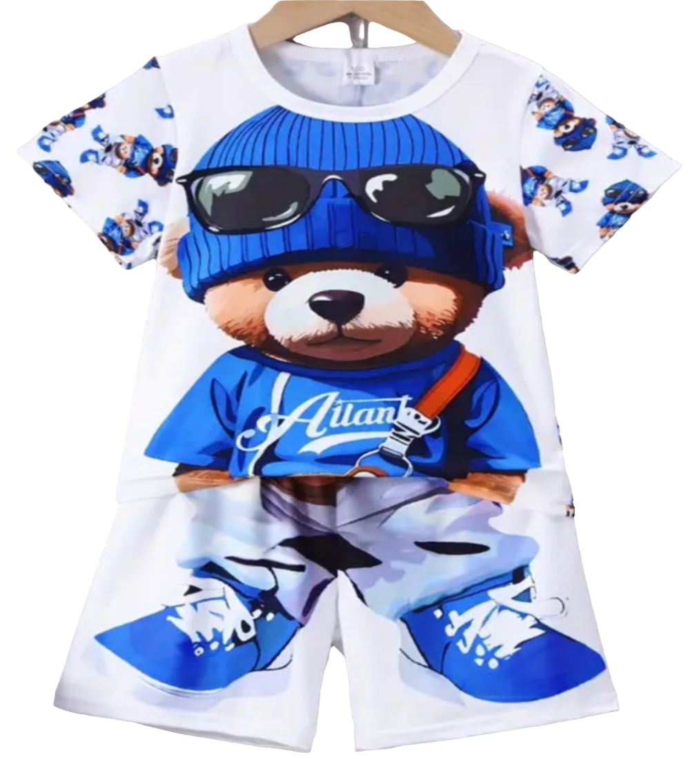Set voor de zomer : shirt en short wit met blauw Beer