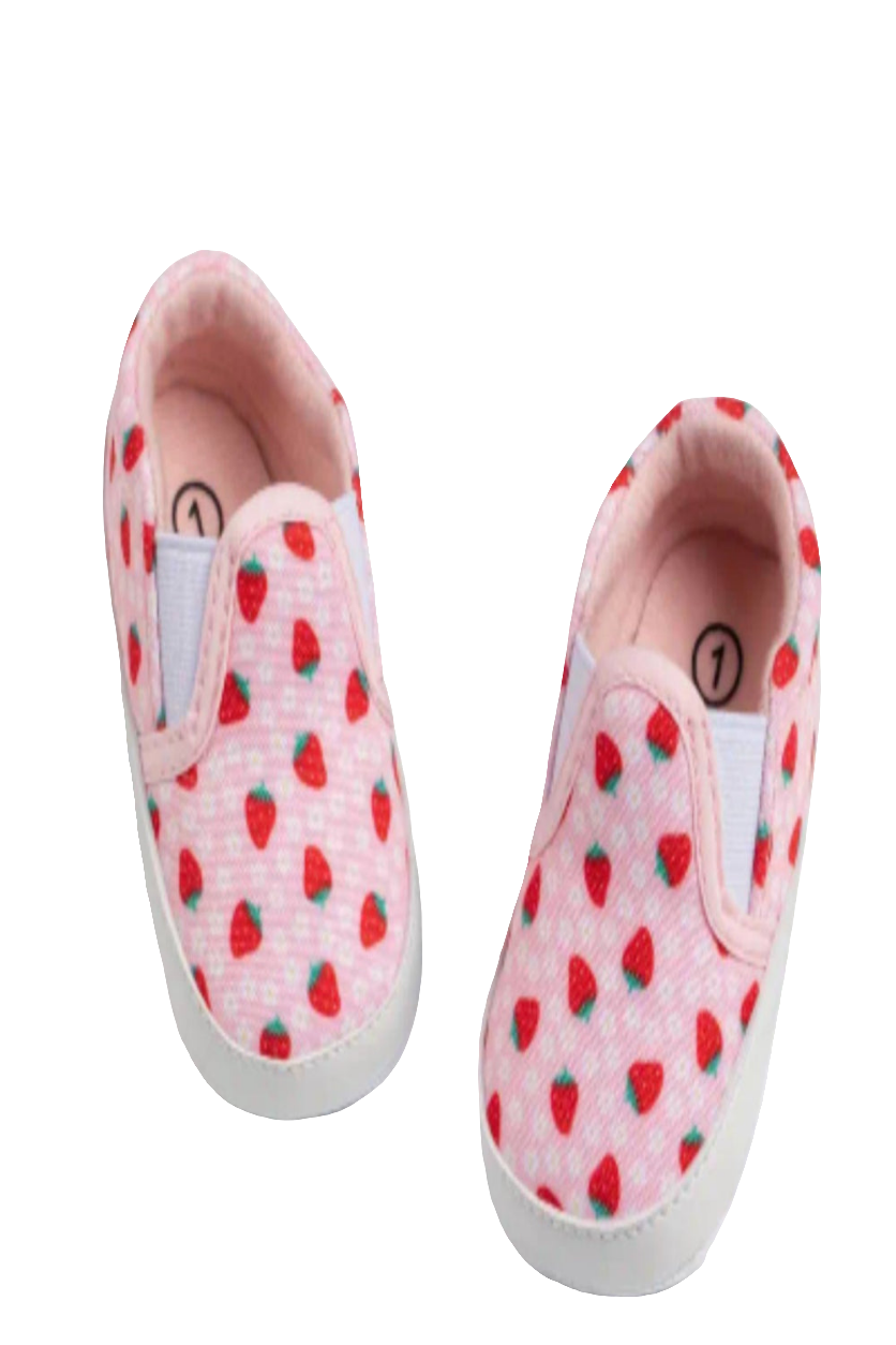 Jurk roze met aardbeienprint met bijpassende schoentjes