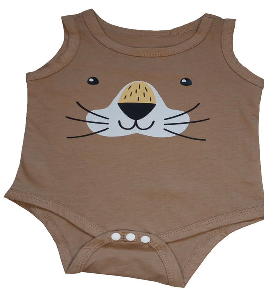 Katoenen romper bruin : met dierengezicht