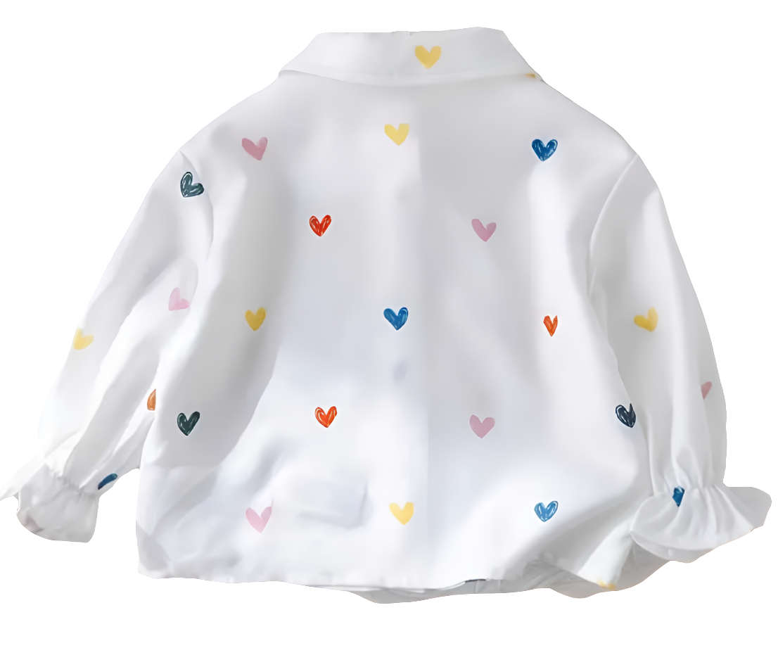 blouse met gekleurde hartjes en pofmouwen