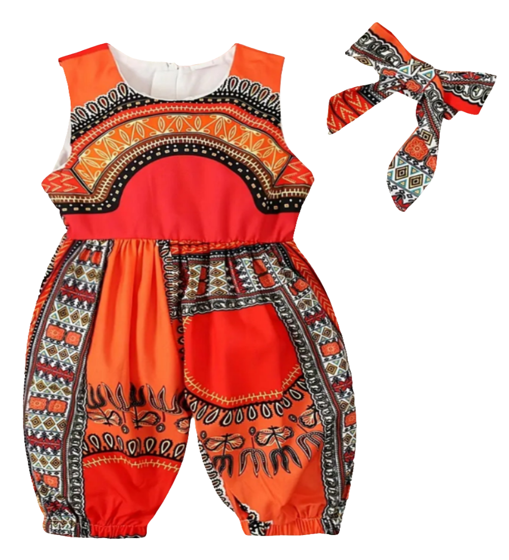 Boho stijl overall oranje rood met batik print 