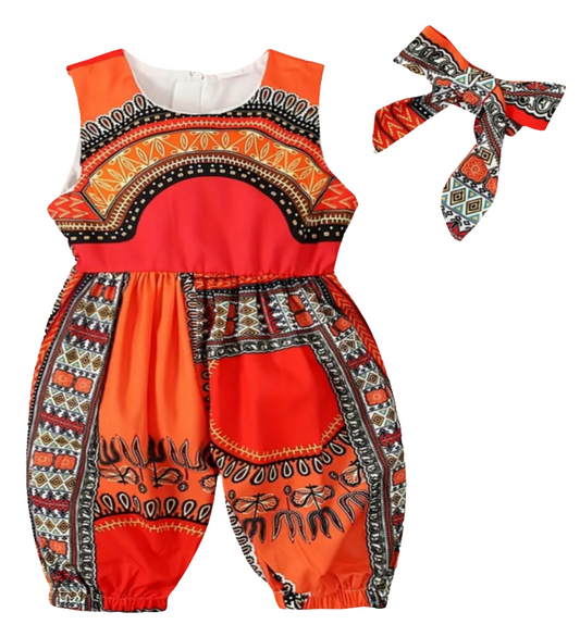 Boho stijl overall oranje rood met batik print 