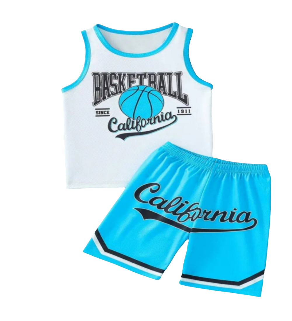 Basketball  Singlet wit en short  blauw  "California " 