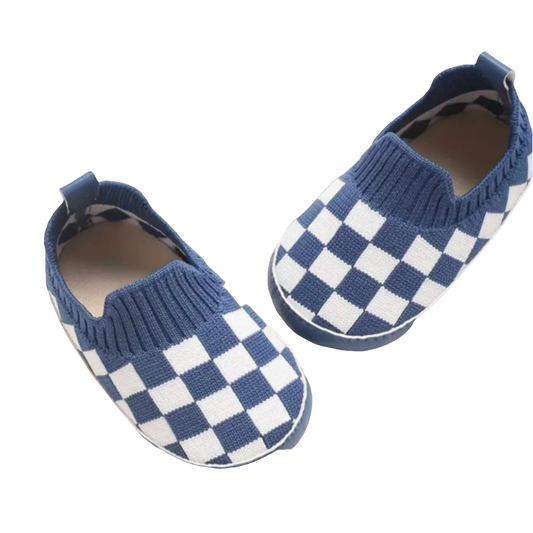 Instappers Urban/checkerboard blauw met chestboard motief blauw ( ook in zwart en beige verkrijgbaar)