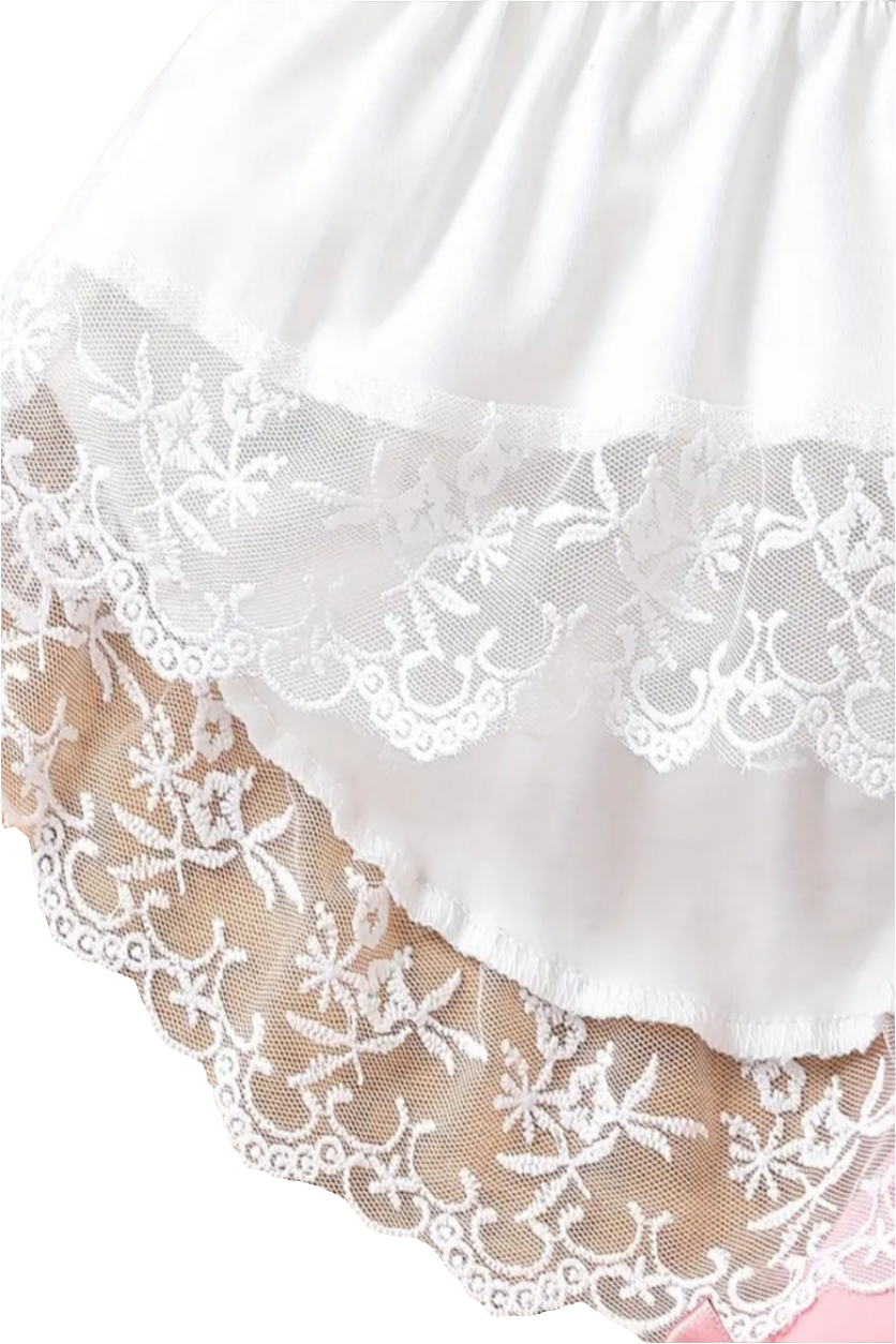 Blouse wit met kant en roze legging met kant (te combineren met de broderie schoentjes)