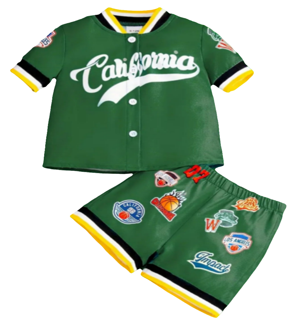 Baseball Shirt en short " California " groen
