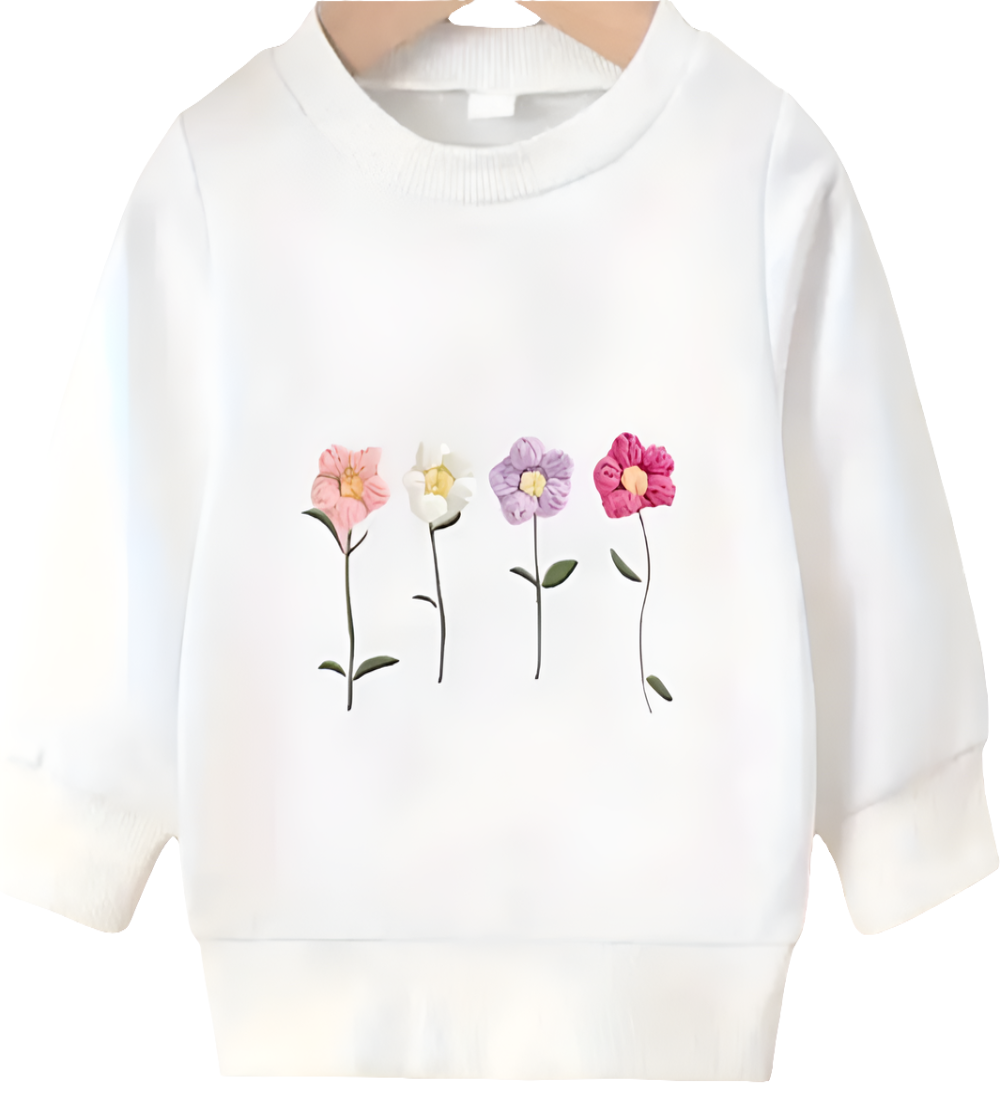 sweater wit met 4 gekleurde bloemen