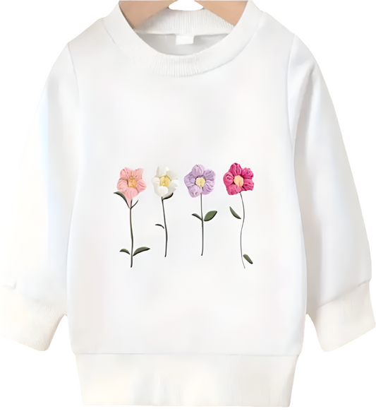 sweater wit met 4 gekleurde bloemen
