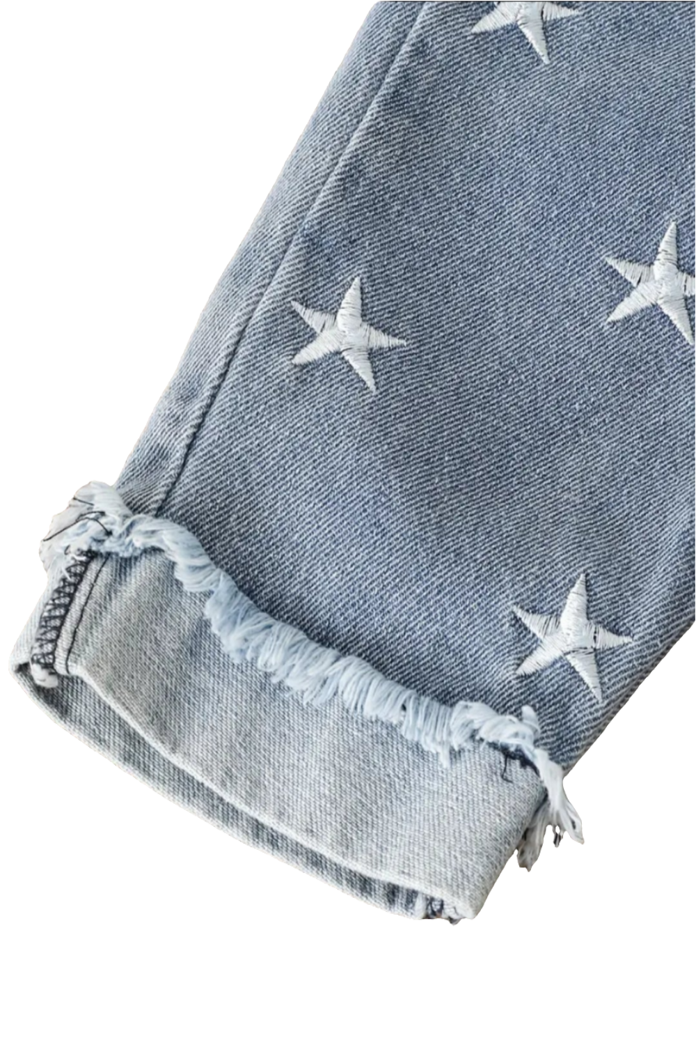 Blouse met blauwe strepen en geborduurde jeans met sterren