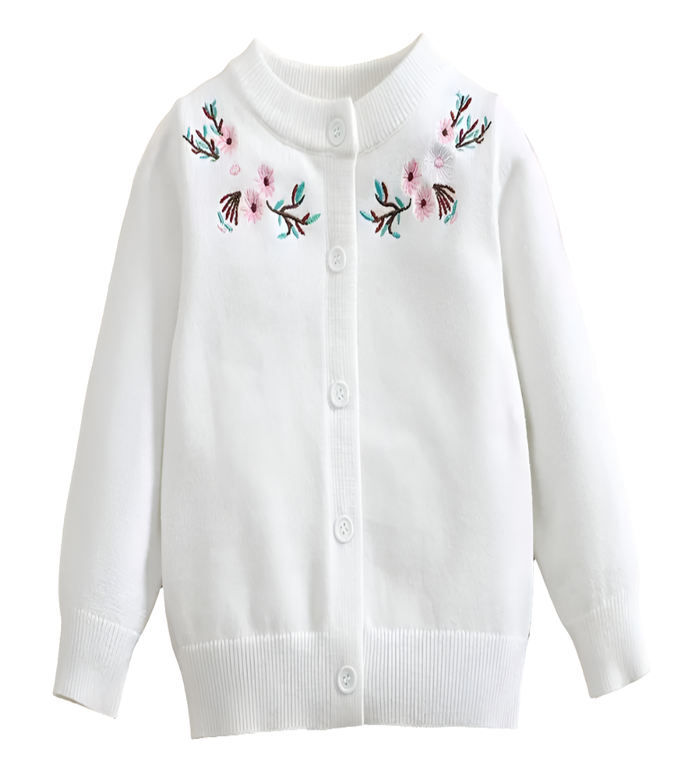 wit vestje met geborduurde bloemetjesrand langs hals