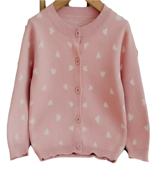 Katoenen vest roze met witte hartjes