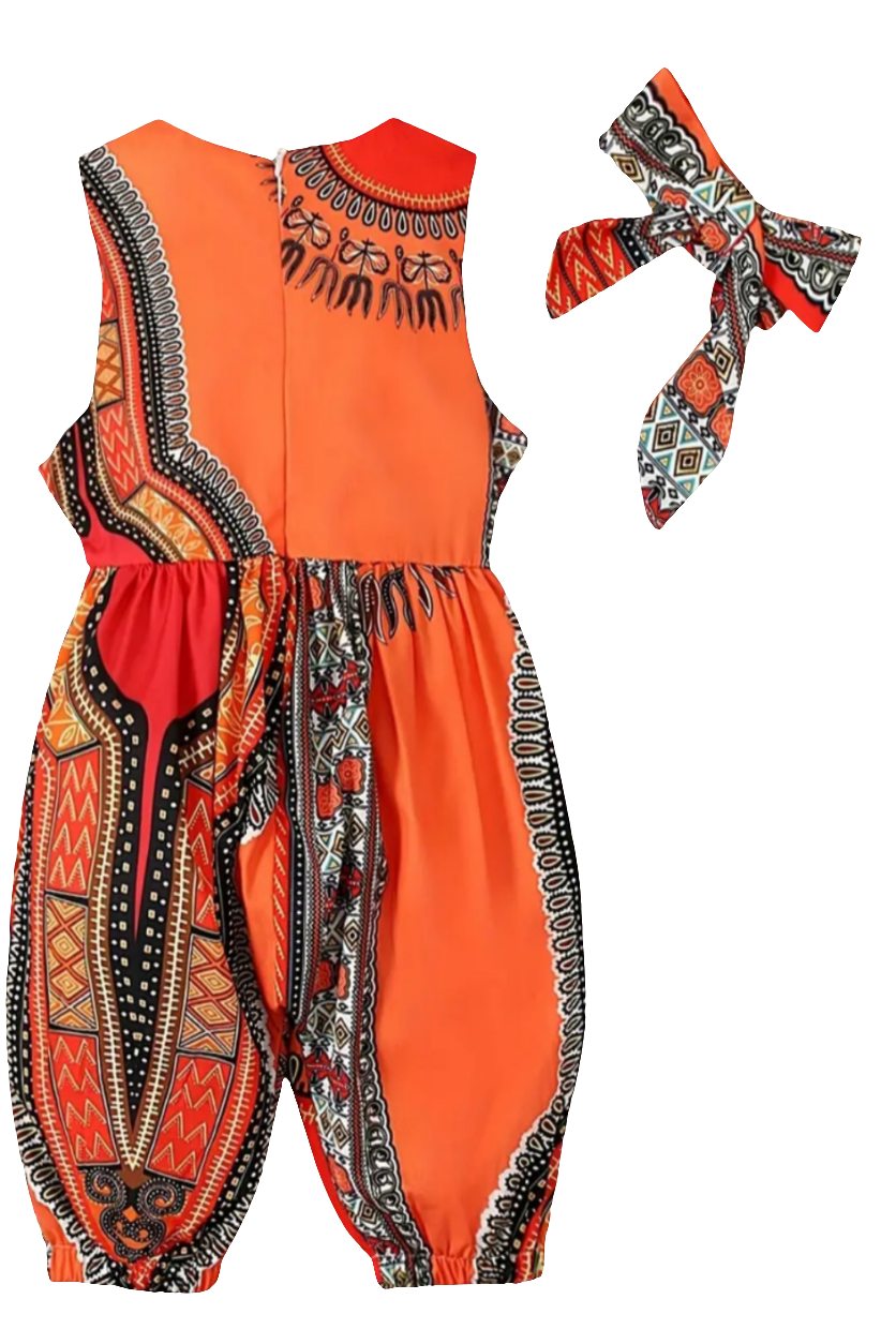 Boho stijl overall oranje rood met batik print