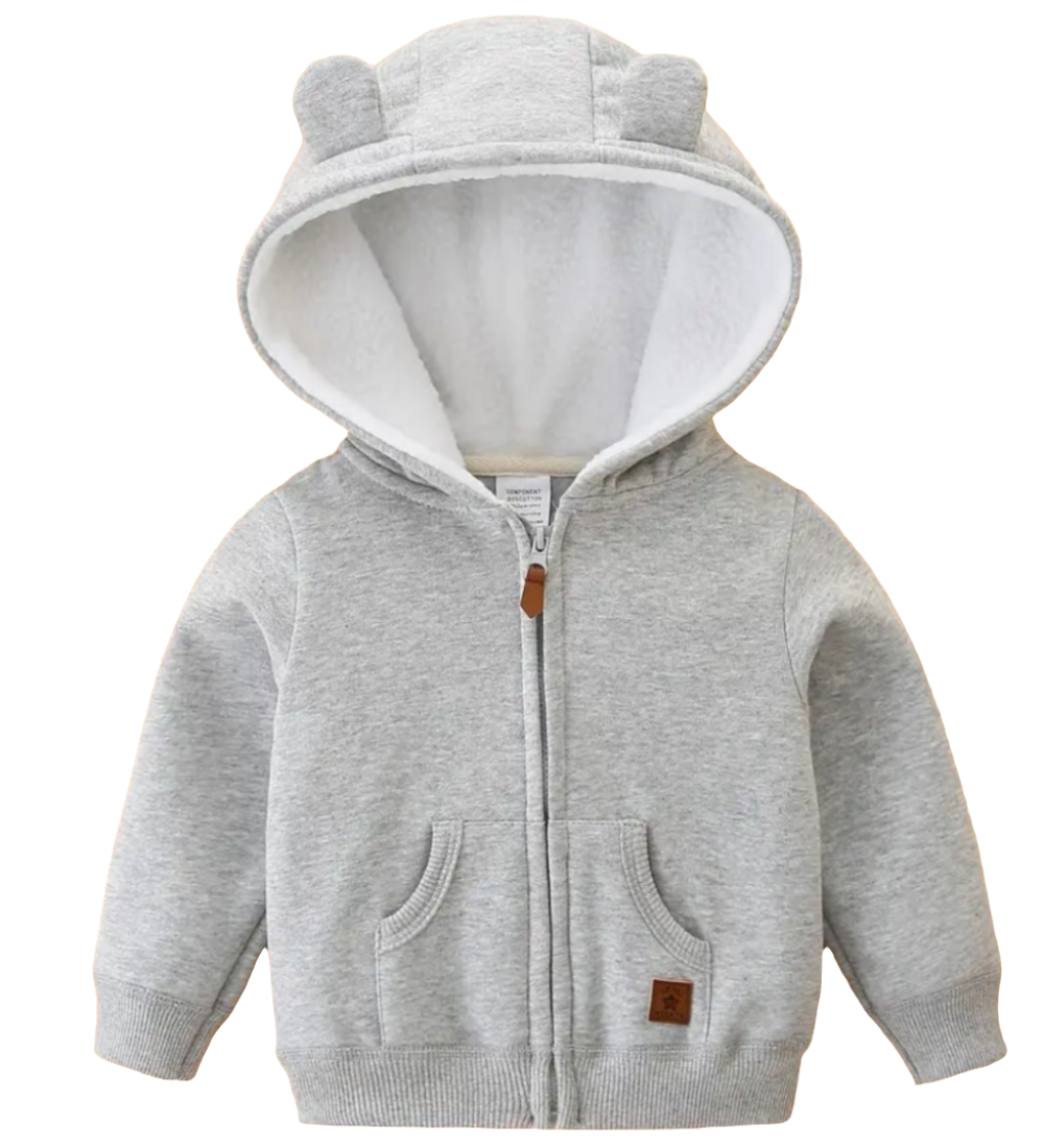 Katoenen vest met capuchon in wit of grijs leverbaar