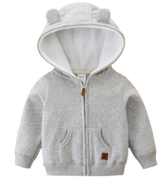 Katoenen vest met capuchon in wit of grijs leverbaar