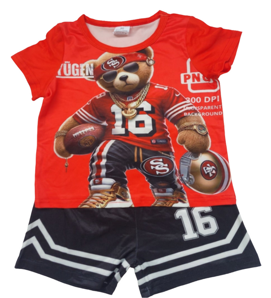 American Footbal shirt en short met beer rood met zwart.