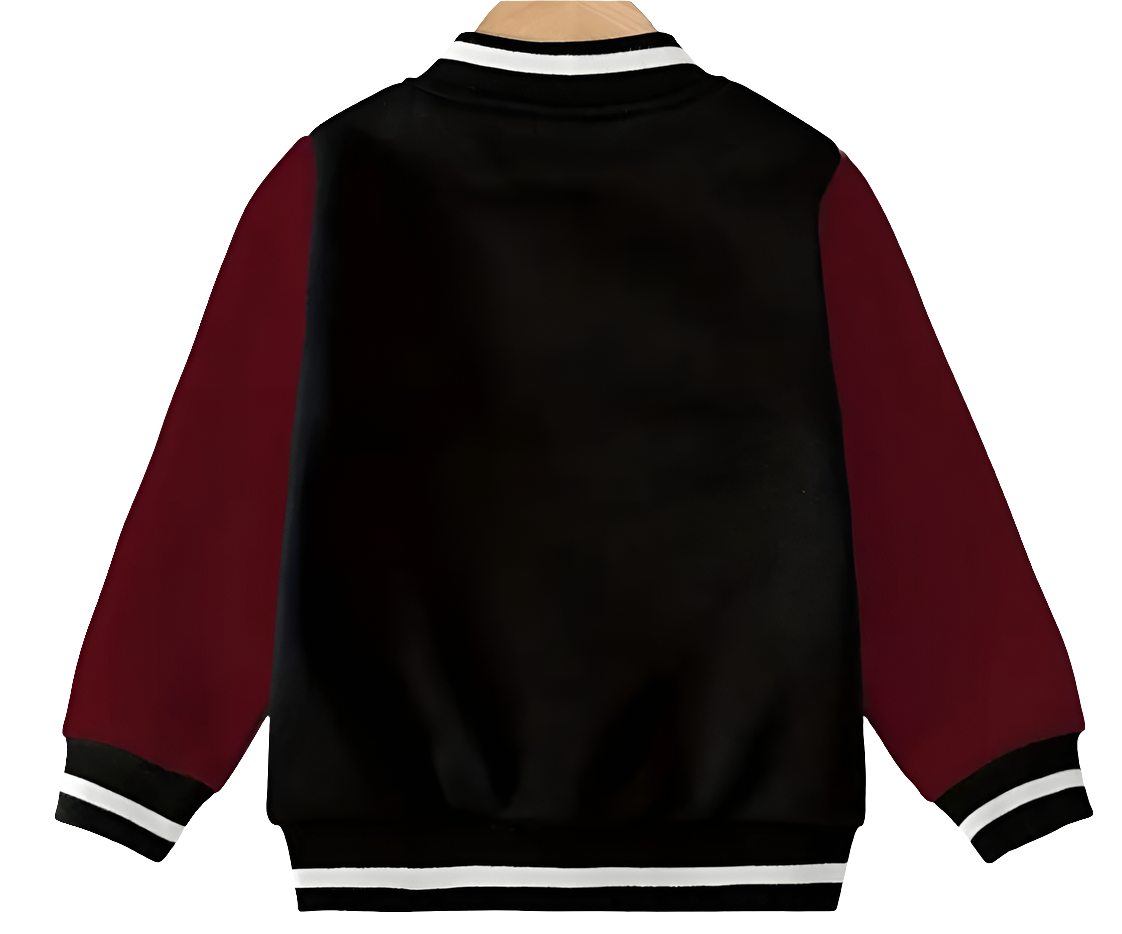 Baseballjack zwart met wijnrode mouwen