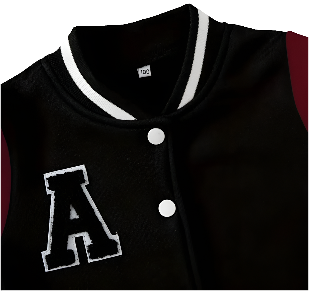 Baseballjack zwart met wijnrode mouwen
