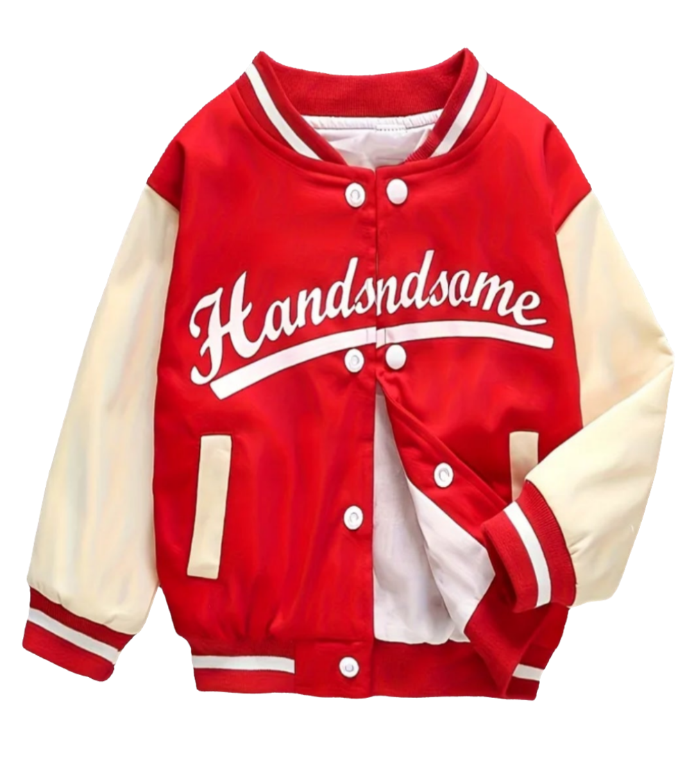 Baseballjack " Handsome" rood van katoen 