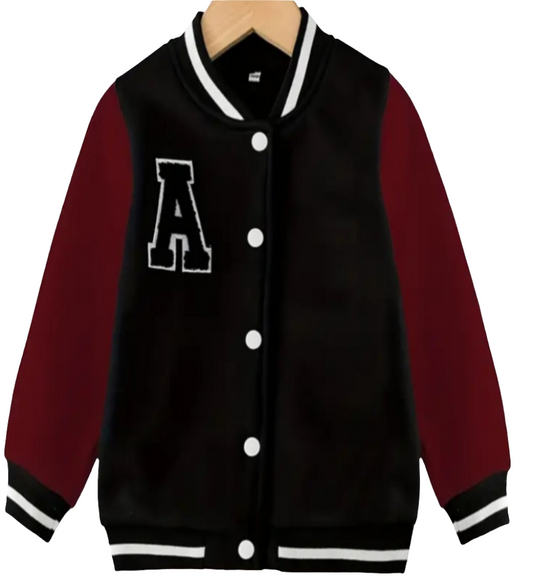 Baseballjack zwart met wijnrode mouwen 