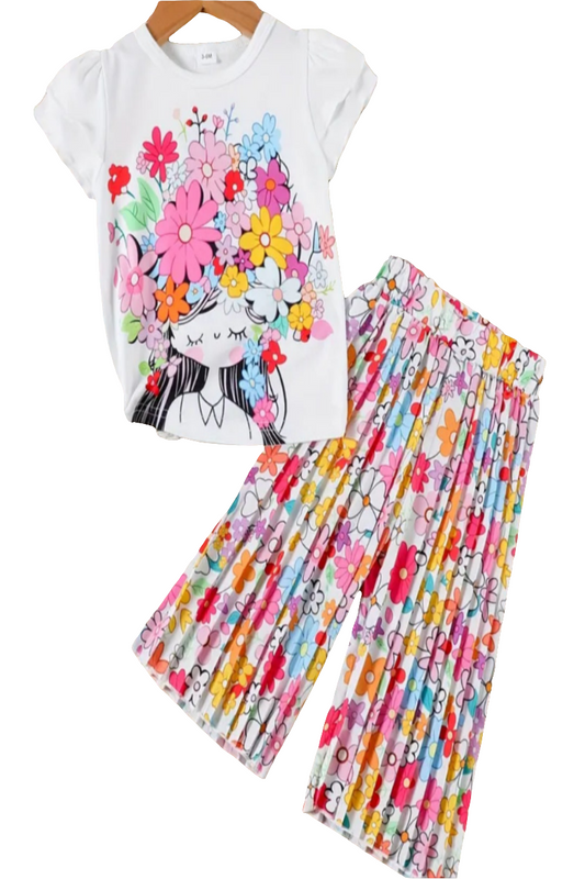 T-shirt multicolor met broek met wijde pijpen