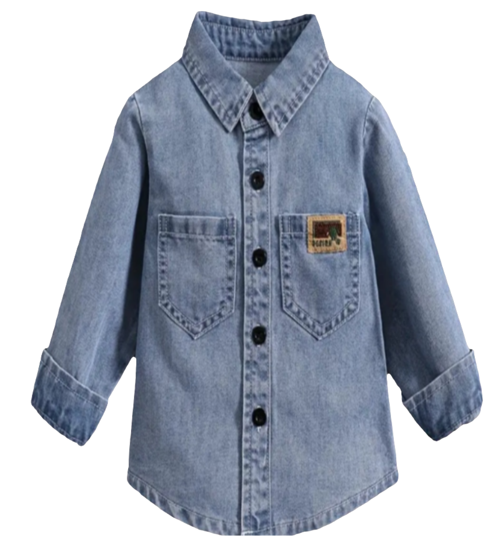 Denim blouse met lange mouwen en 2 borstzakken 
