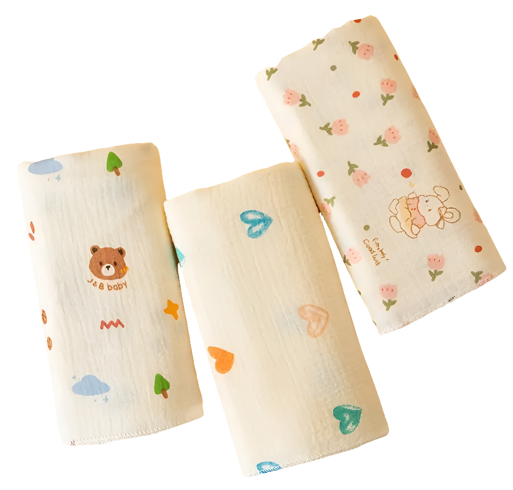 Set hydrofiele doeken 3 stuks 80 cm met beertjes, regenboog of hartjes en bloemen