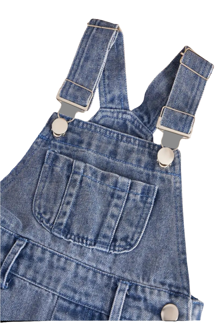 Denim tuinpak met t-shirt met race embleem ( te combineren met de denim gymp)
