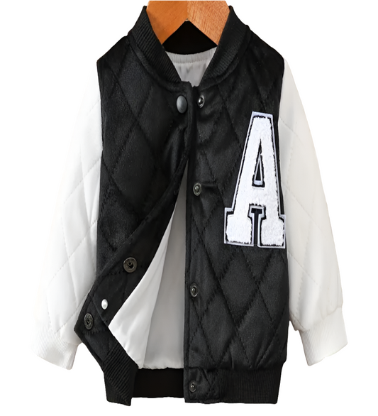 Baseballjack zwart-beige velours doorgestikt . Mooi zwaar jack 
