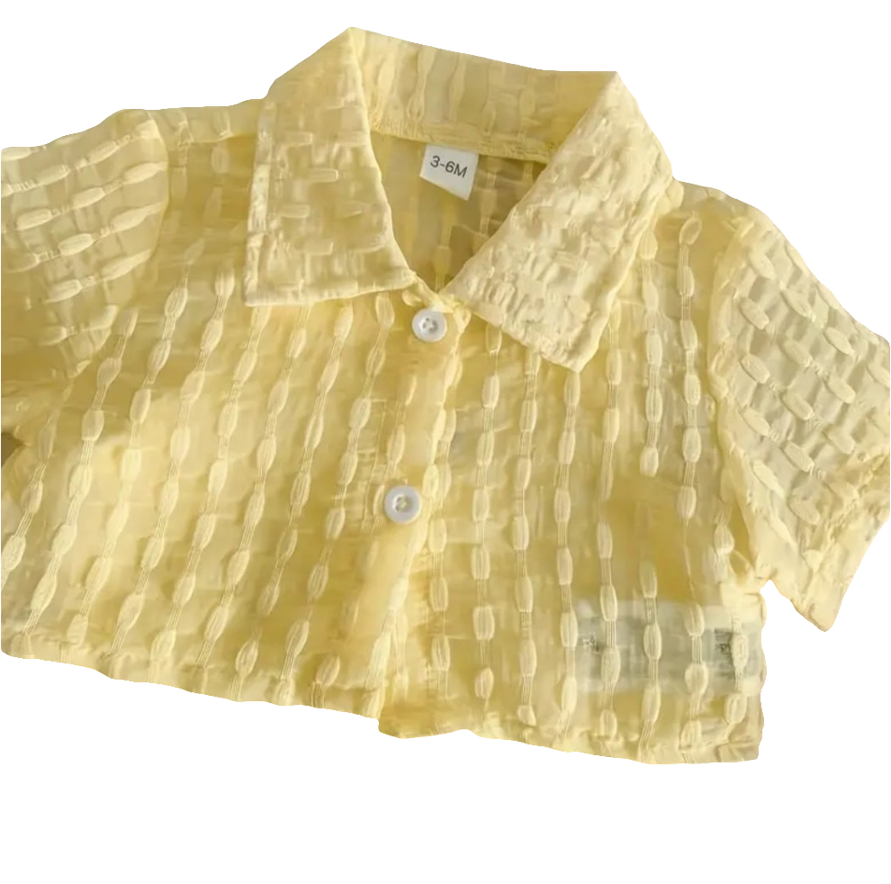 Set: shirt, short en romper zachtgeel