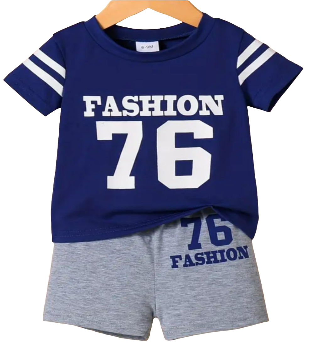 American Football Shirt en short " Fashion 76 "  blauw van joggingstof 