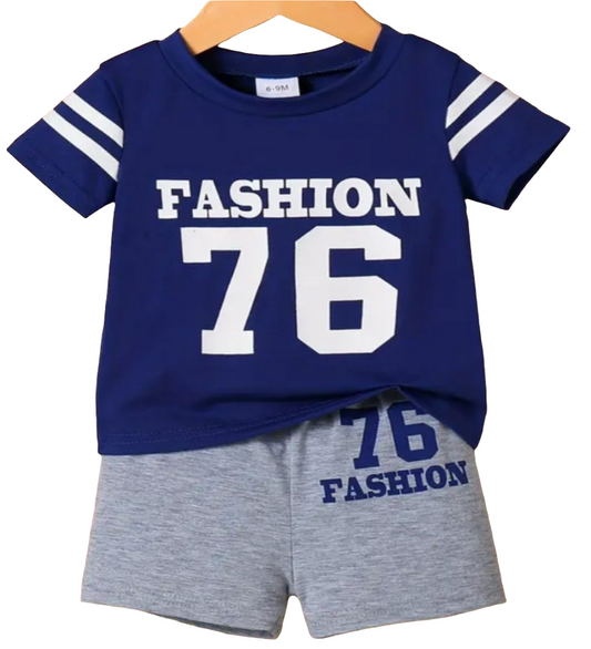 American Football Shirt en short " Fashion 76 "  blauw van joggingstof 