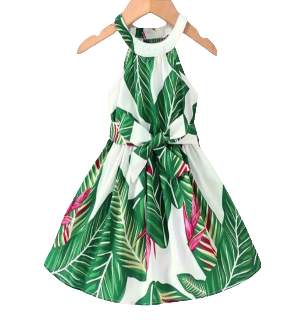 Jurkje met bladprint groen met rood