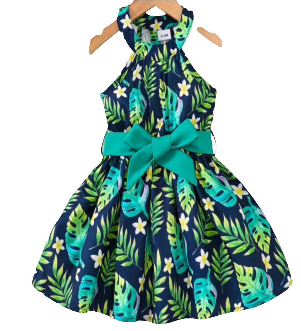 Jurkje met bladprint groen met blauw