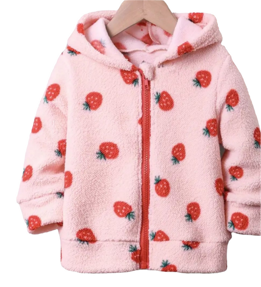 Vest aardbei fleece ( leuk te combineren met de instapper en het jurkje aardbeiprint)