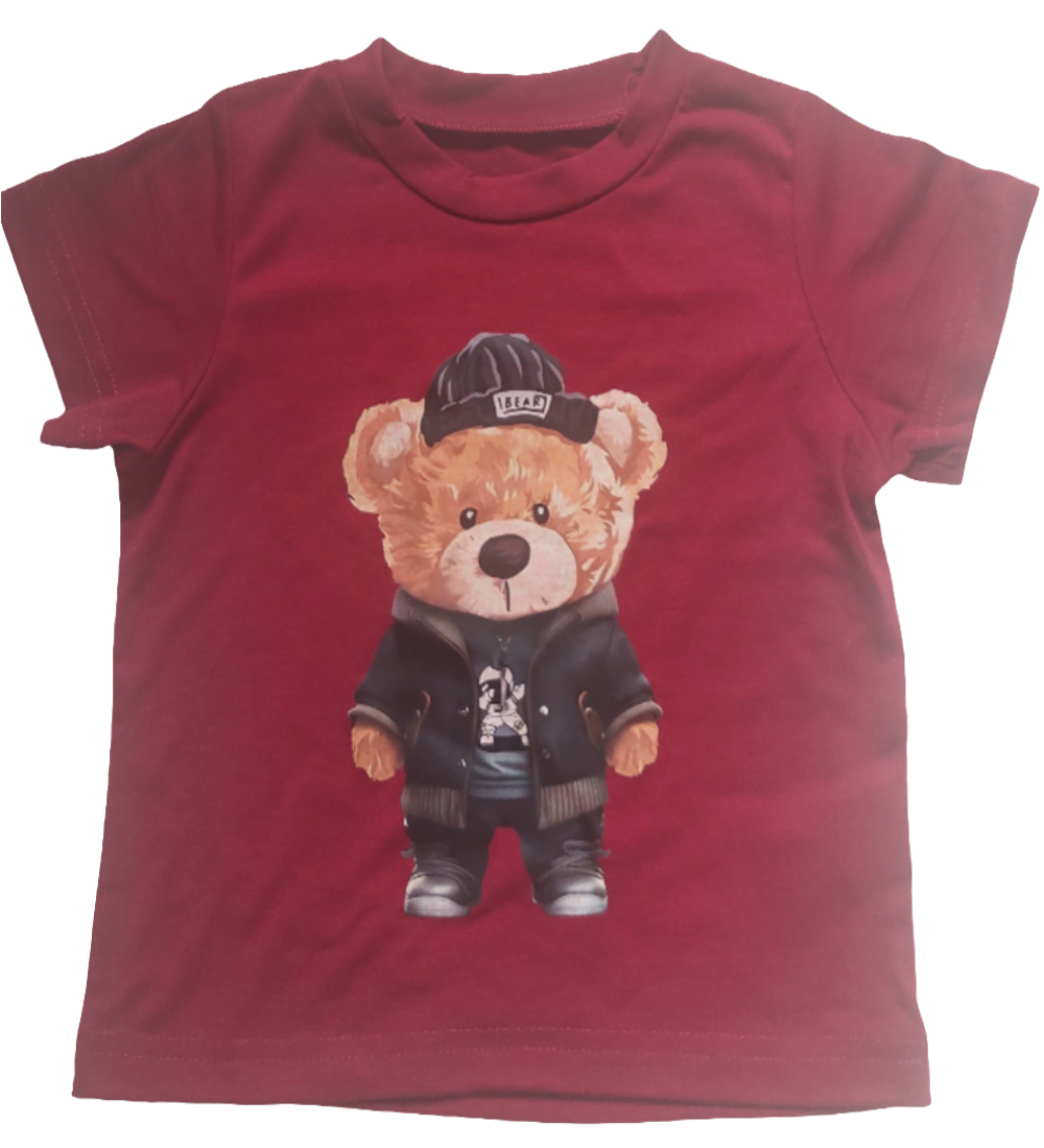 T-shirt rood voor jongens: stoere beer