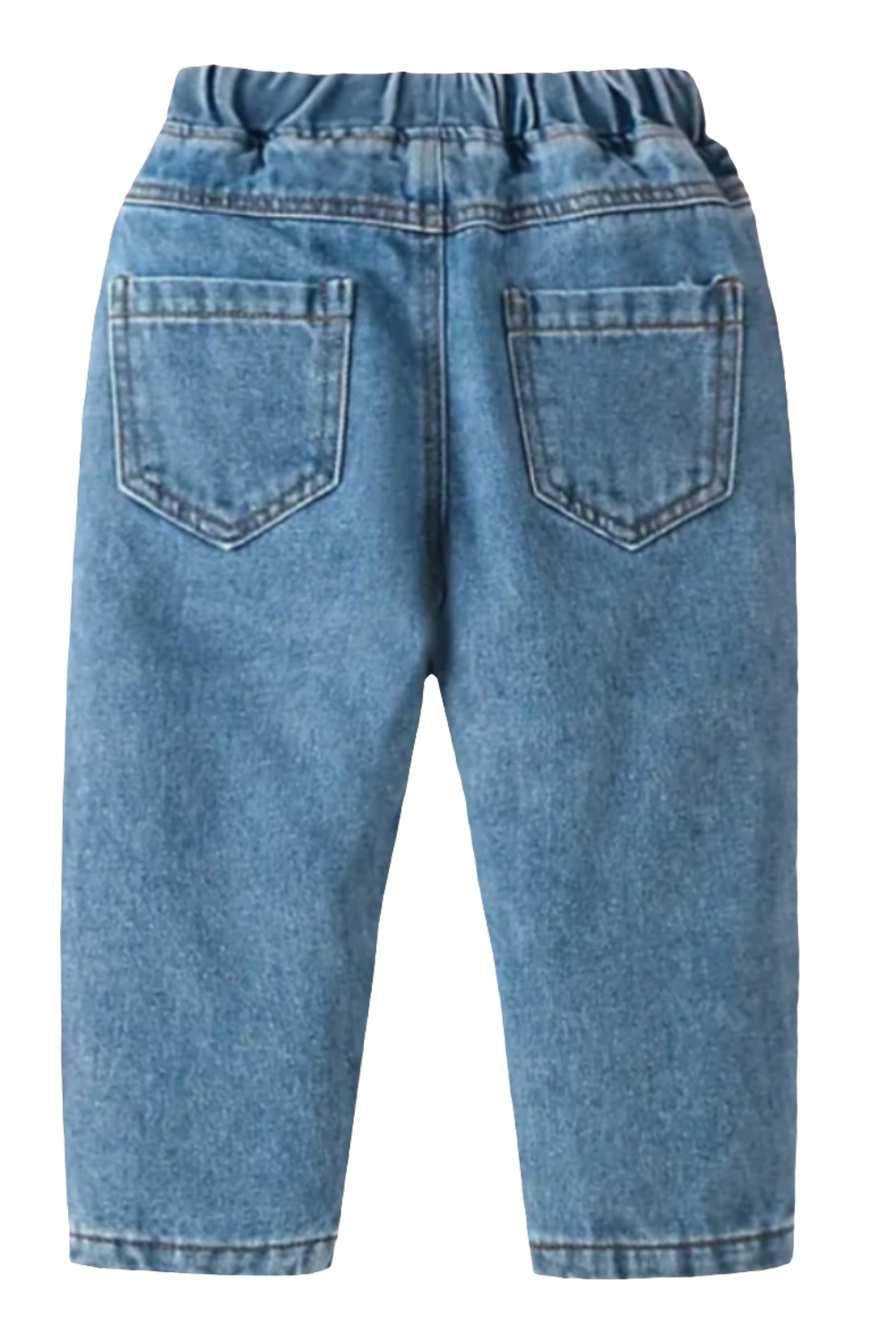 Jeans met roze geborduurde hartjes. Te combineren met de roze gympjes.