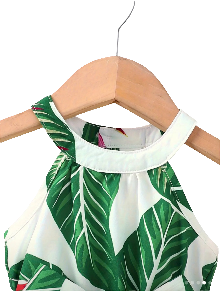 Jurkje met bladprint groen met rood