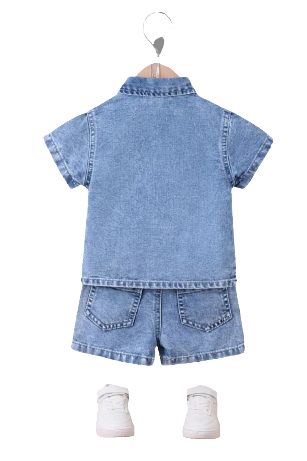 Denim set : Shirt met korte mouwen met short