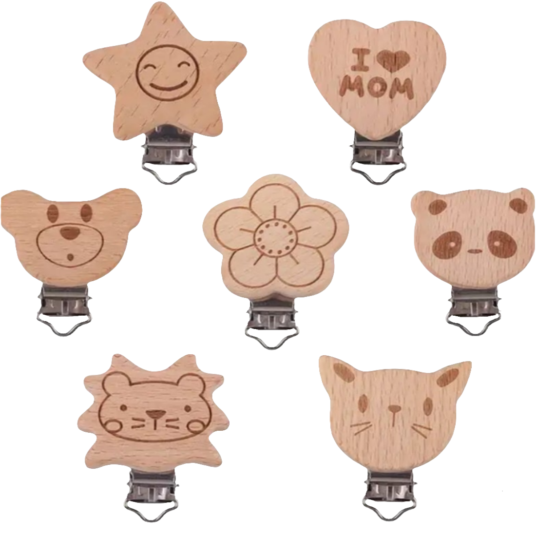 Speenklem  van hout met diverse opdrukken. Let op je krijgt er willekeurig 1 opgestuurd.