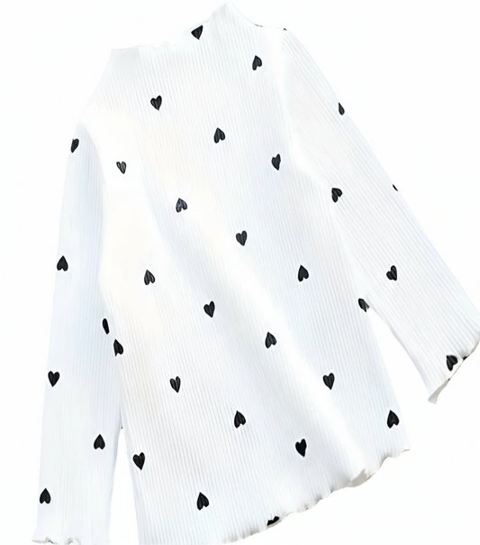 Trui wit met zwarte hartjes