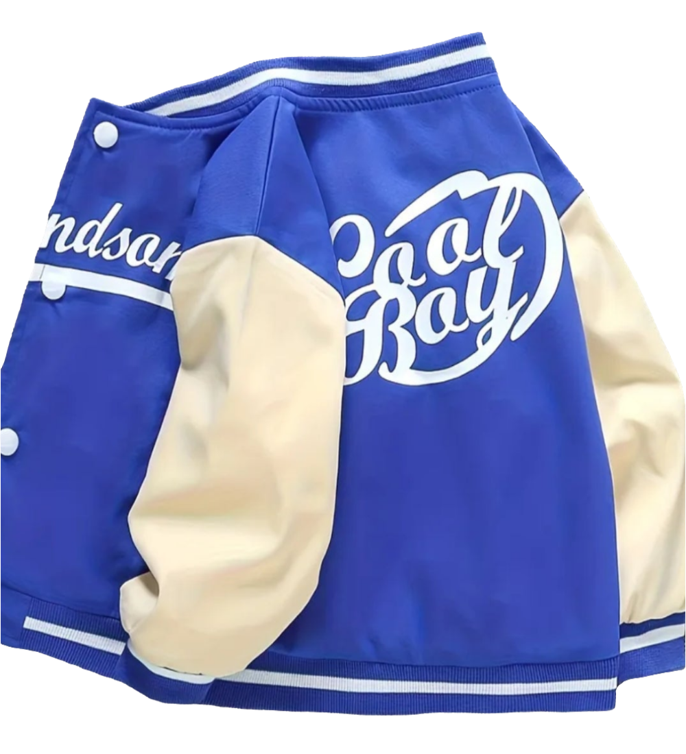 Baseballjack " Handsome" blauw van katoen 