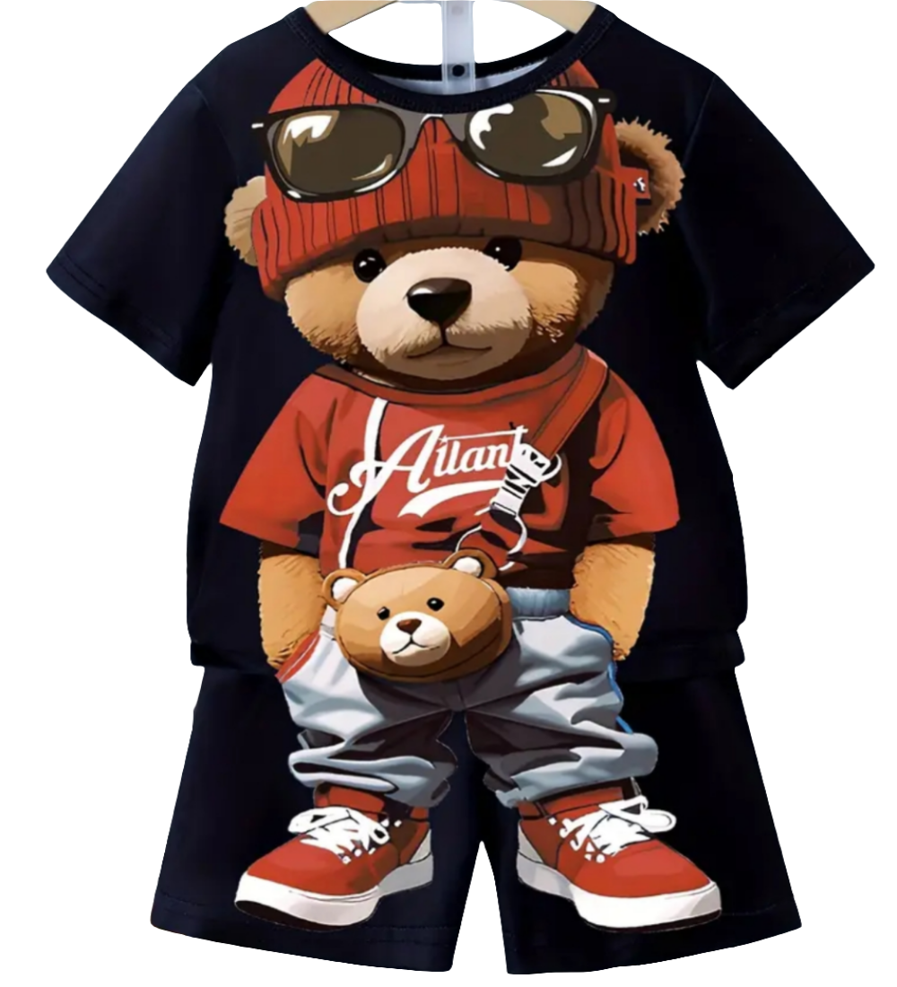 Set voor zomer: shirt met short stoere beer zwart met rood 
