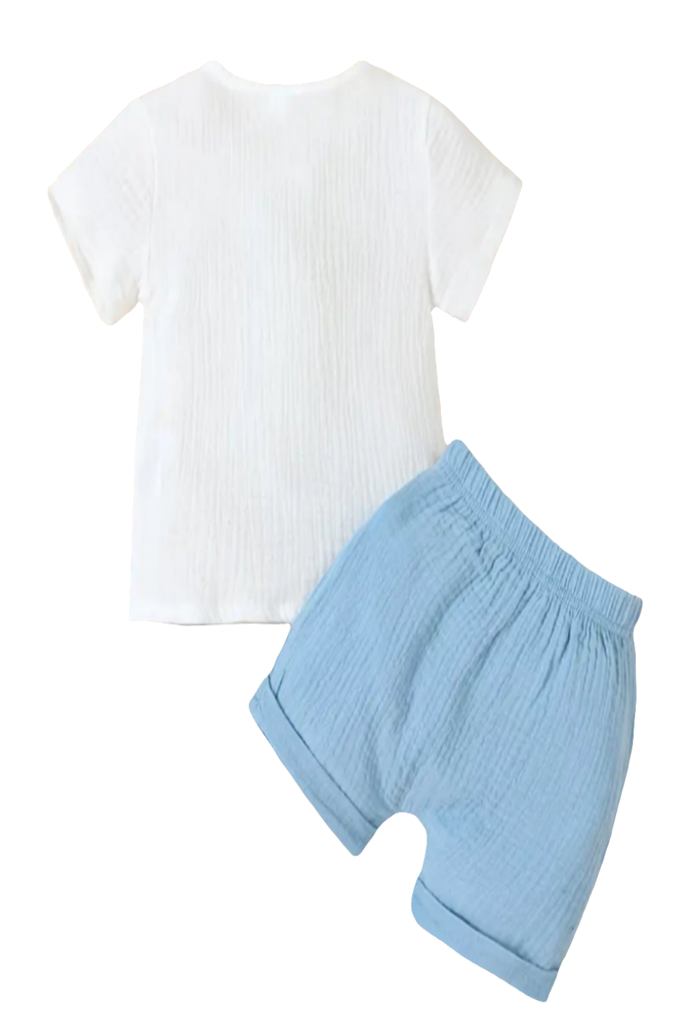 Set: shirt wit met short blauw in crinckle katoen