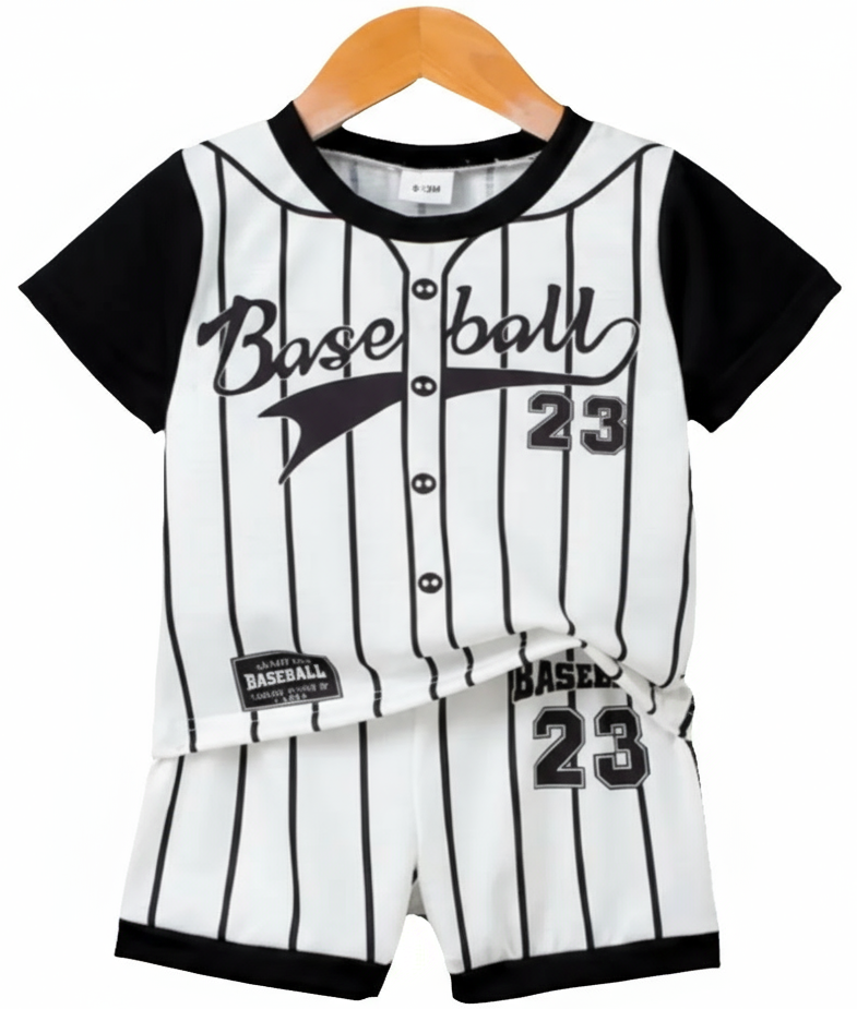 Baseball Shirt met short "23" wit met blauw