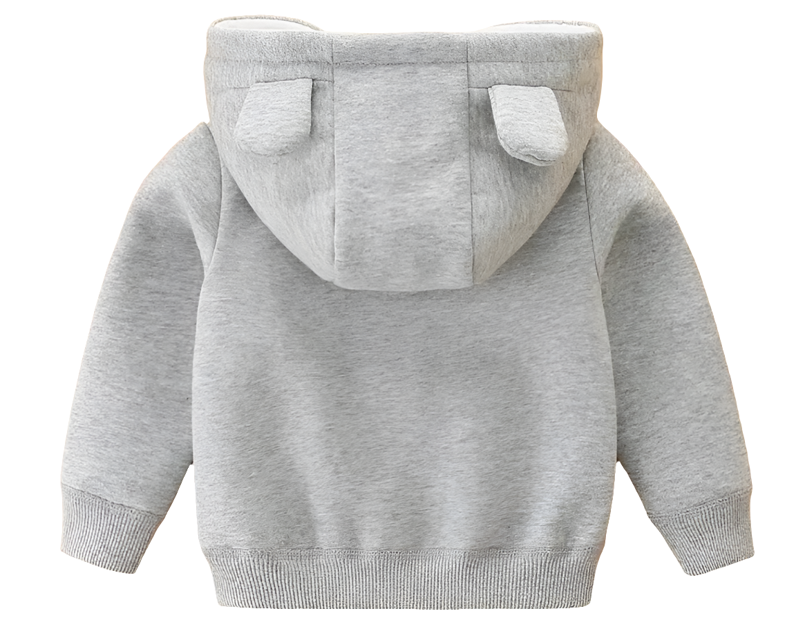 Katoenen vest met capuchon in wit of grijs leverbaar