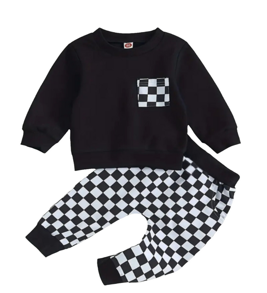 Joggingpak Urban / checkerboard zwart ( eventueel te combineren met de instapper of gymp Urban zwart) 
