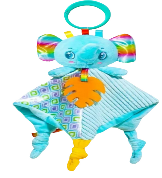 Doekje en speeltje ineen. Voor de ontwikkeling van de baby.