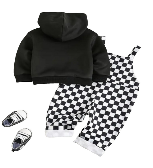 Urban / checkerboard stijl: Tuinbroek en hoodie (evt. te combineren met de instapper/ gymp Urban zwart)