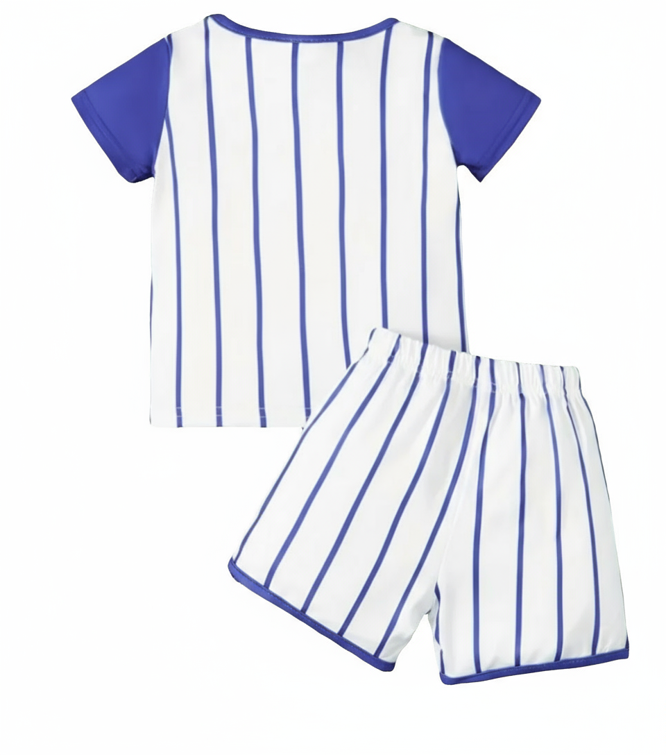 Baseball Shirt en short wit met  blauw